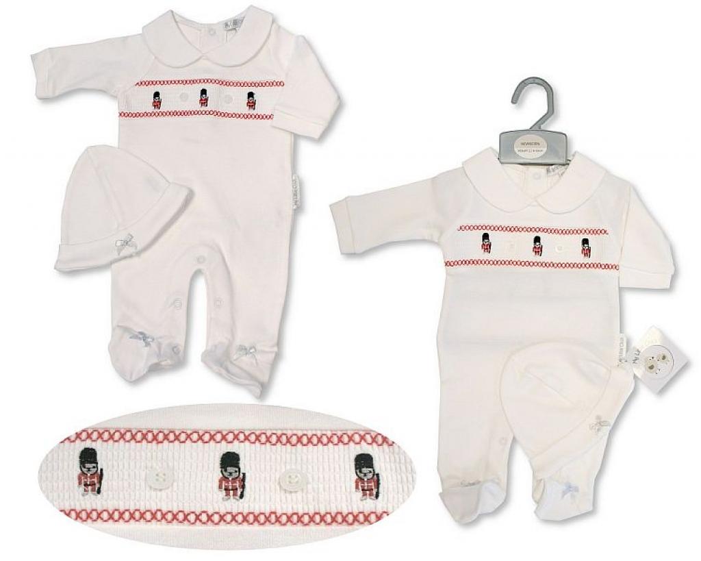 White Smocked “Soldier” All In One With Hat