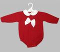 Red Bow And Lace Knitted Romper