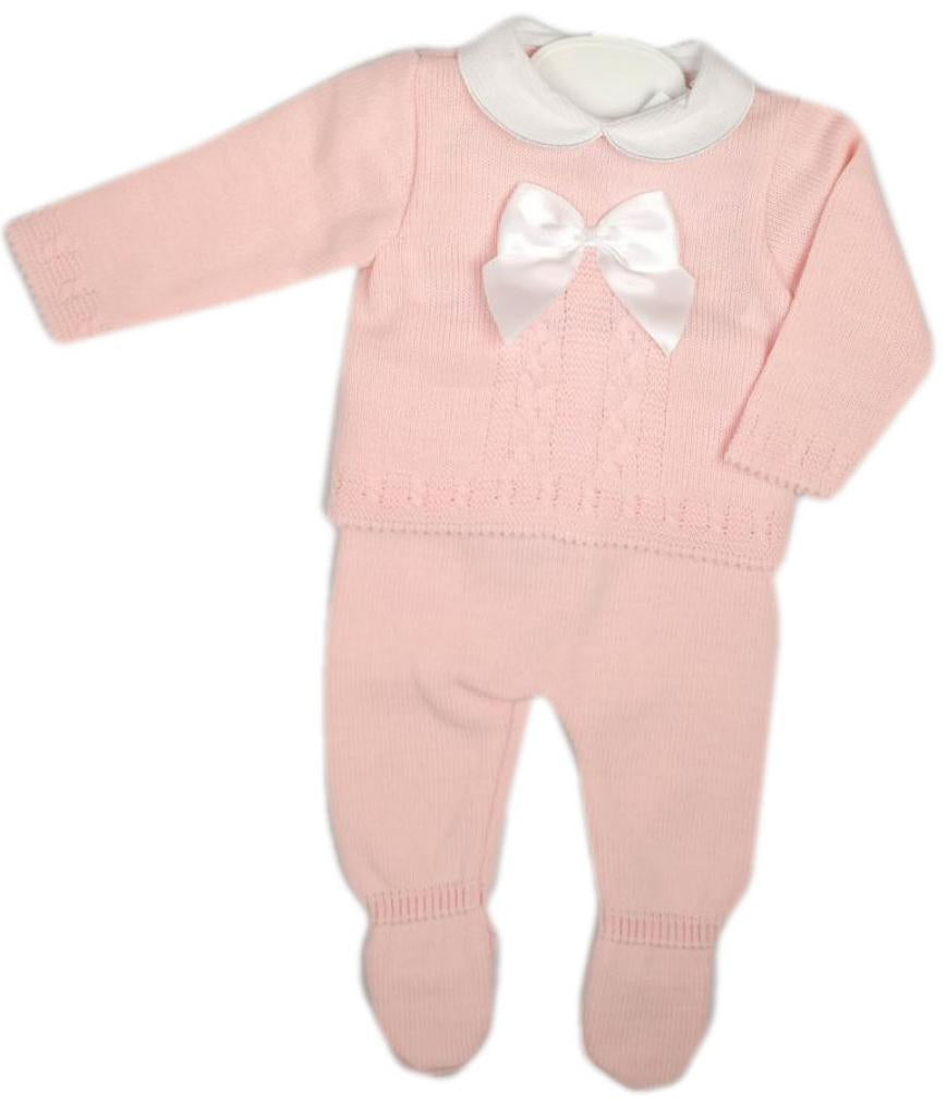 Pink Knitted Cable 2 Piece With Bow
