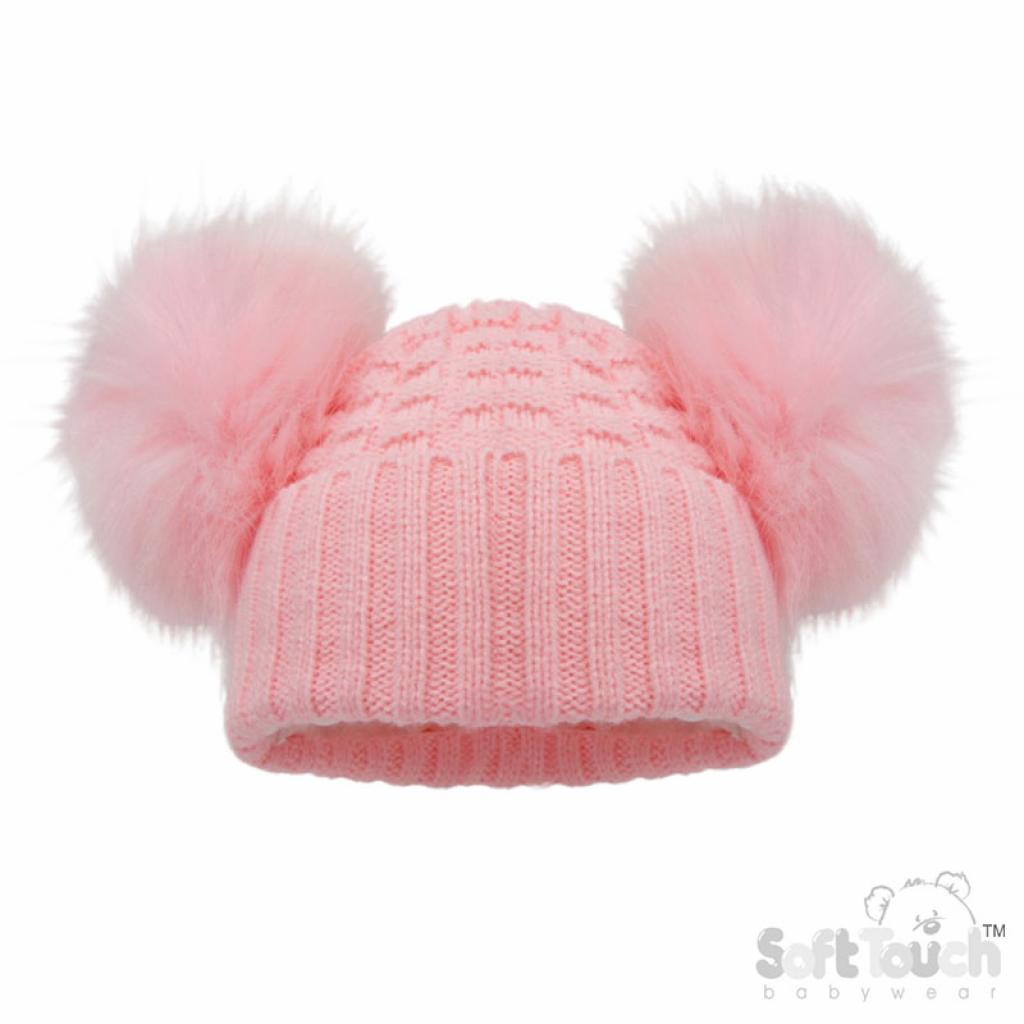 Pink Deluxe Check Knit Pom Pom Hat