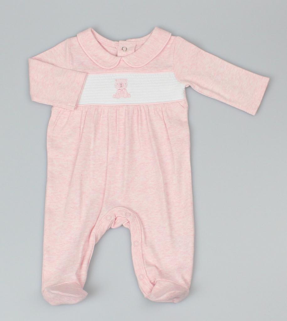 Pink Marl “Bear” Smocked All In One