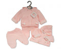 Pink Knitted 2 Piece Pram Set with Hood