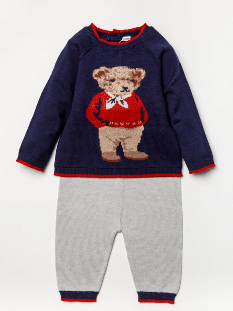 Navy Cotton Teddy Knitted Outfit