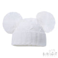 White Chain Knit Hat With Pom Poms