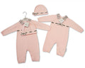 Pink Knitted Cotton Romper With Hat