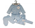 Blue Knitted 2 Piece Pram Set with Hood