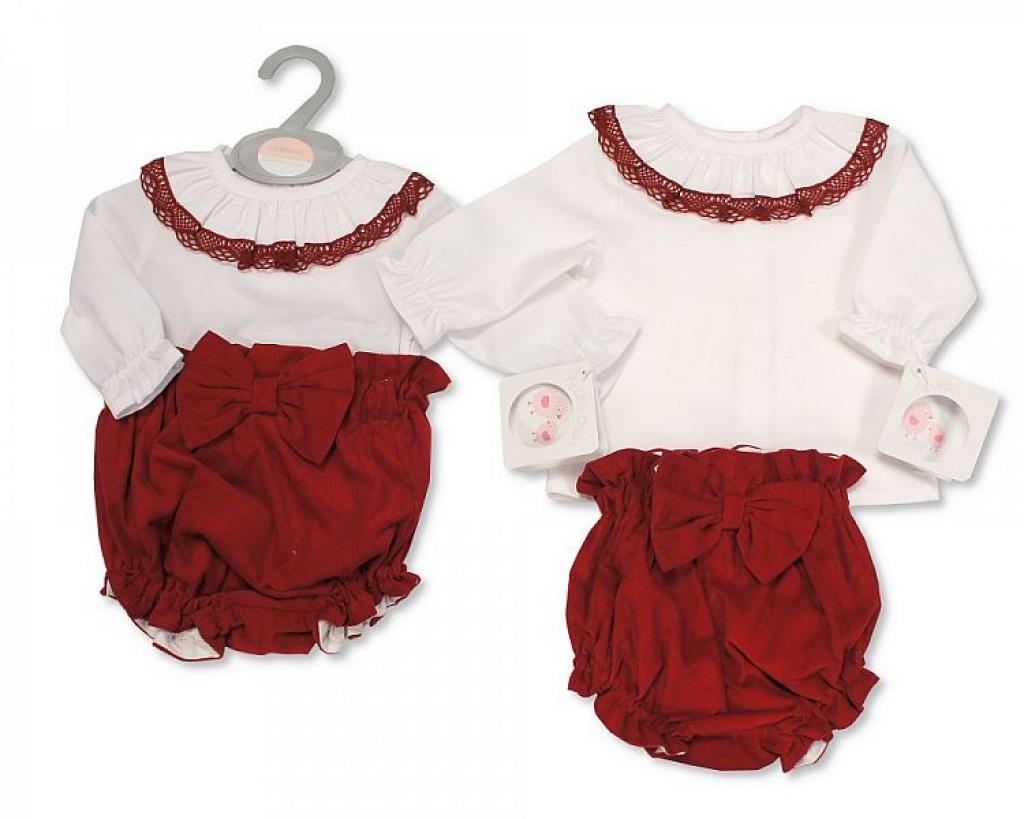 Wine Lace And Bow Jam Pants Set