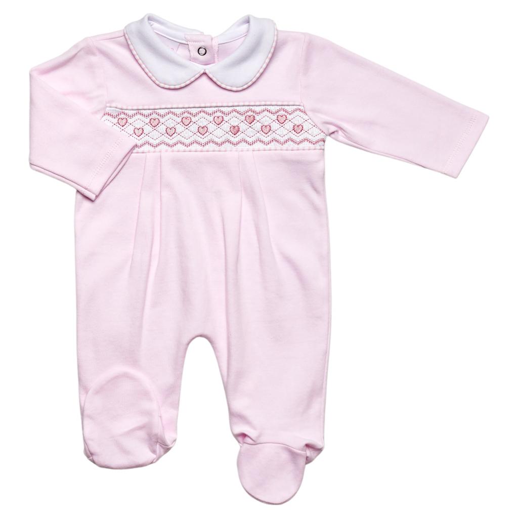 Pink Smocked Hearts Cotton All In One