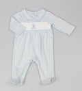 Blue Marl “Bear” Smocked All In One
