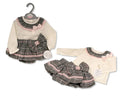 Girls Grey 2 Piece Skirt Set With Lace And Bows