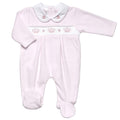 Pink “Crown” Smocked Velour All In One