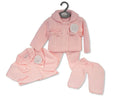 Pink Knitted 2 Piece Pram Set with Bows