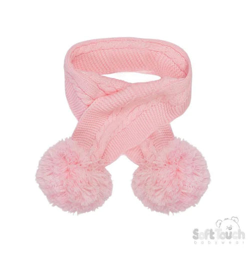 Cable Knit Scarf with pom poms
